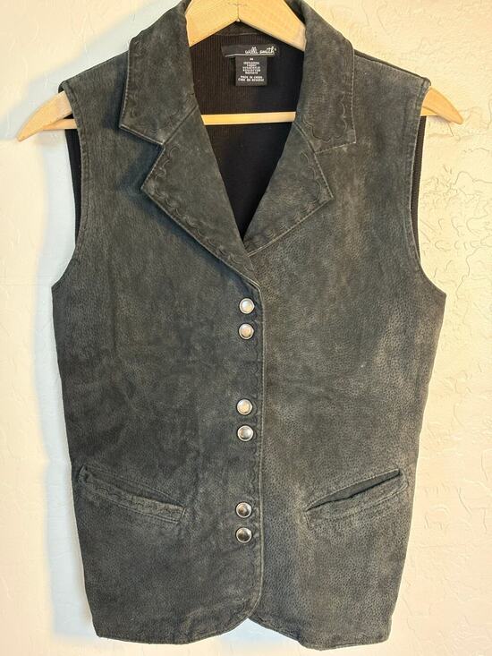 Willi Smith Jackets & Blazers - Vtg Willi Smith Suede Western Vest Black Embroidered Snap Front Boho Witchy M